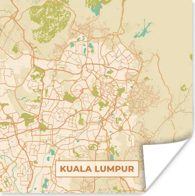 Produktbild von MuchoWow® Poster Kuala Lumpur - Stadtplan - Vintage - Karte 75x75 cm - Wand Dekoration