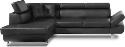 Produktbild von Best Möbel Lisbona, Ecksofa mit Schlaffunktion, aus PU, mit verstellbaren Kopfstützen, Links , Schwarz
