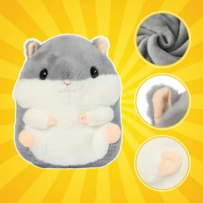 Produktbild von Weicher Plüschhamster – Kissen mit Decke 3in1, grau
