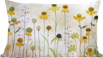 Produktbild von MuchoWow® Zierkissen Sofakissen Wohnzimmer Dekokissen 60x40 cm Stilleben - Ölfarbe - Pflanzen - Kopfkissen - Polster mit Foto