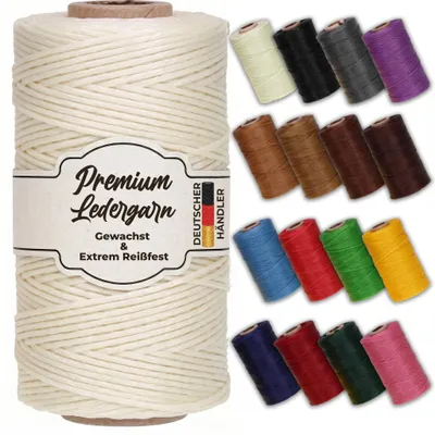 Produktbild von Ledergarn gewachst weiss 1mm x 0,3mm I Sattlergarn - gewachster Faden aus Polyester stabil & haltbar I Wachsgarn Forellenfaden Outdoor Nähgarn in Profiqualität