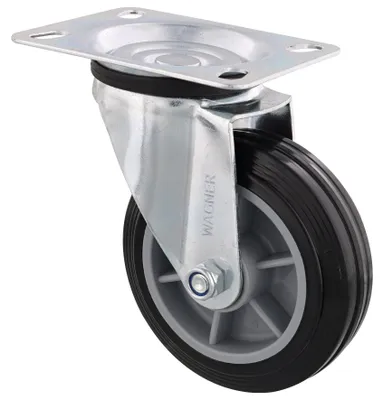 Imagen del producto de RUEDA BLANDA/RUEDA PARA MUEBLES WAGNER, diámetro 100 mm, rueda de transporte con rodamiento, acero, color negro, capacidad de carga 70 kg - 04150001