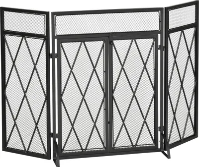 Zdjęcie produktu dla HOMCOM Osłona przeciwiskrowa 3-częściowy ekran kominkowy z kutego żelaza Osłona przeciwiskrowa kominka metalowa czarna 120 x 11,5 x 79 cm