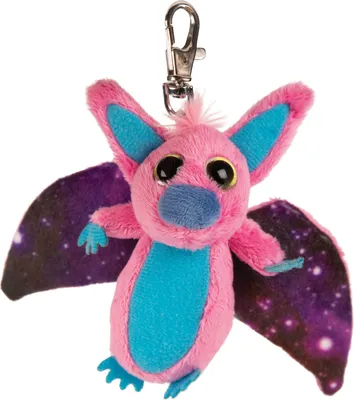 Produktbild von Schlüsselanhänger Plüschtier Fledermaus 15cm, blau rosa, Kuscheltiere Stofftiere Karabinerhaken