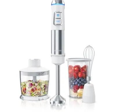 Produktbild von Arendo 1200W TURBO Stabmixer Set 4in1, Edelstahl, Mixer, Mixstab, Pürierstab, Quirl, Messbecher, Zerkleinerer, silber/weiß
