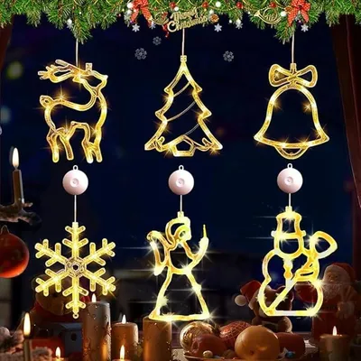 6er-Set LED-Fensterleuchten mit Saugnapf, Weihnachtsdeko, batteriebetrieben