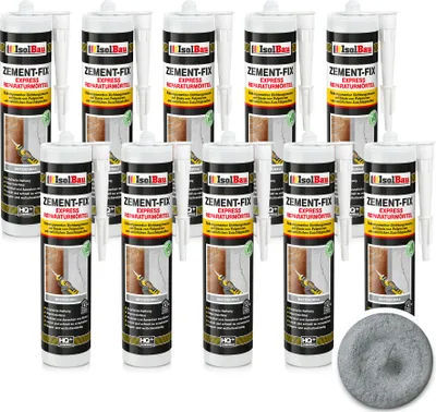 Produktbild von Isolbau Zement-Fix 10 x 300 ml Betongrau Express Reperaturmörtel - Dichtungsmasse für Fugen & Risse im Innen- & Außenbereich, Kartusche
