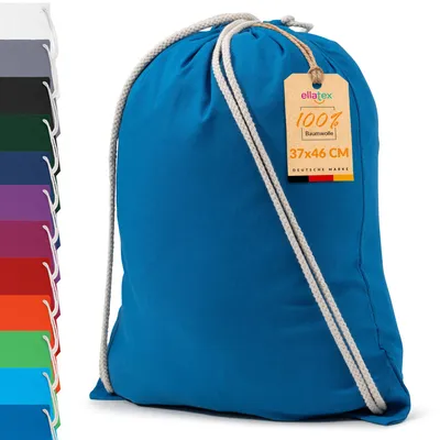 Produktbild von EllaTex Turnbeutel 37x46 cm – Gym Sack aus 100% Baumwolle mit Zugband, in Farbe: Blau