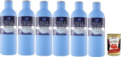 Produktbild von Felce Azzurra Fiori di Luna essenza rilassante Bagnodoccia, Relaxing Schaumbäder Bades bath shower foam 6x 650 ml + Italian Gourmet polpa 400g