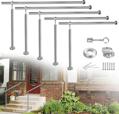 Obrázok produktu pre TRMLBE Zábradlie z nehrdzavejúcej ocele 180x90cm Schodiskové zábradlie Vonkajšie interiérové zábradlie pre schody Nástenné zábradlie 180° Nastaviteľné nástenné zábradlie s montážnym materiálom
