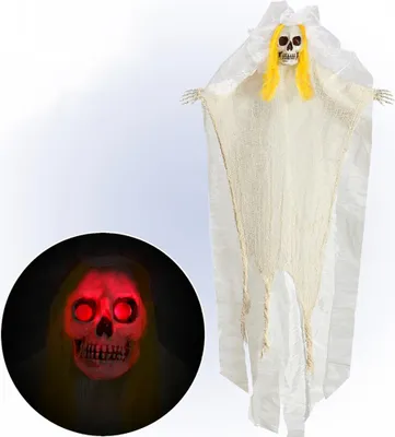 Produktbild von Skelettbraut Hängefigur mit leuchtendem Totenkopf als Halloween Deko