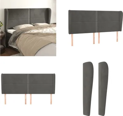 Produktbild von vidaXL Kopfteil mit Ohren Dunkelgrau 163x23x118/128 cm Samt - Kopfteil - Kopfteile - Bett-Kopfteil - Bettkopfteil
