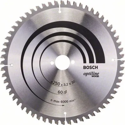 Image de Lame de scie circulaire 250 x 30 x 3,2mm Optiline Wood pour le bois 60 dents - BOSCH - 2608640644