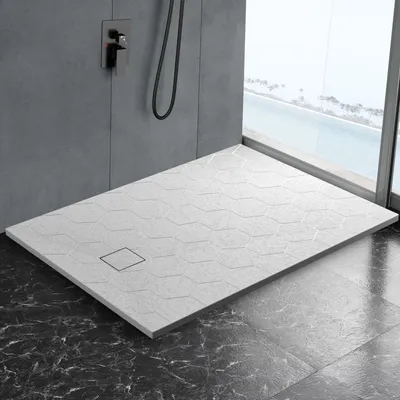 Produktbild von Rainsworth SMC Duschwanne 120x90 cm, Rechteckig Duschwanne mit Abdeckung, Duschtasse Steinoptik mit Antirutsch Sechseckige Textur, Weiß Duschbecken