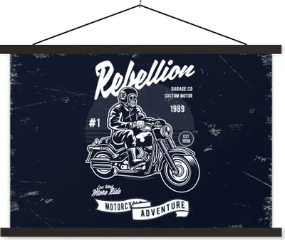 Produktbild von MuchoWow® Textilposter Motorrad - Männer - Vintage 60x40 cm mit schwarzem Rahmen - Hölzernes