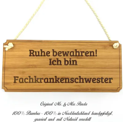 Produktbild von Mr. & Mrs. Panda Schild Fachkrankenschwester - Geschenk, Geschenkidee, Abschluss, Türschild, Eingangsschild, Shabby, Abschied, Wegweiser, Graviert, wandtafel, Landhaus