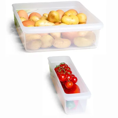 Produktbild von Novaliv Kühlschrank 2er Set Organizer Kühlschrank Klein + Groß BPA-frei Küchenordnung küchenorganizer Kühlschrankorganizer Lebensmittelecht FFlaschen Organizer Ablagefach Kühlschrankfach
