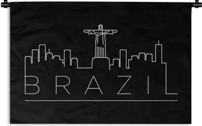 Produktbild von MuchoWow® Wandteppich Wandbehang Stadtbild "Brasilien" auf schwarzem Hintergrund 150x100 cm Tapisserie Dekoration Wandtuch - Waschbar - Tapisserien - Wand-Decke