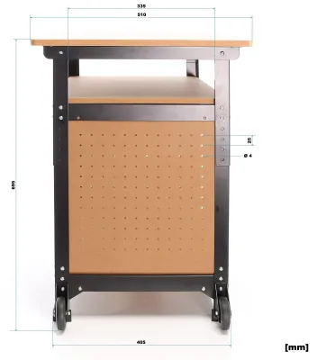 Imagen del producto de Banco de trabajo móvil, con altura ajustable, de 68x50x66-82 cm, con compartimentos de almacenamiento, ideal para talleres