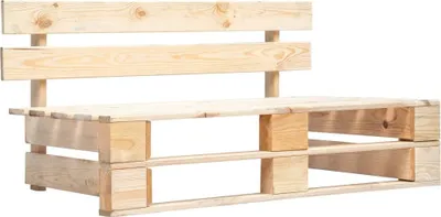 A wooden pallet bench with a backrest, shown against a white background.