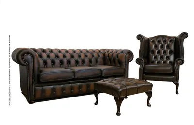 Produktbild von Chesterfield Sofagarnitur Leder Textil Chesterfield Komplett Set Sofa Couch 440