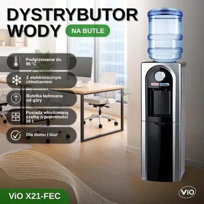 Zdjęcie produktu dla Dystrybutor Wody Vio X21-Fec - Czarny Z Szafką Do Przechowywania Napojów
