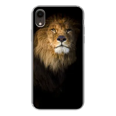 Produktbild von MuchoWow® Handyhülle Schutzhülle Hülle für iPhone XR Löwe - Licht - Schwarz - Porträt Silikon Softcase Handy Hülle - Schutzdeckel