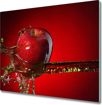Produktbild von Glas Herdabdeckplatte 60x52 cm Spritzschutz Glasabdeckplatte Schneidebrett Apfel und Wasser