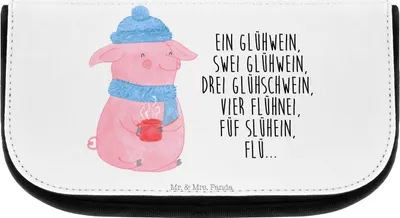 Produktbild von Mr. & Mrs. Panda kosmetiktäschchen Schweinchen Glühwein - Weiß - Geschenk, kosmetiktasche klein, Betrunken, Spruch, Nikolaus, Kulturbeutel, Kulturtasche, Weihnachtsmarkt