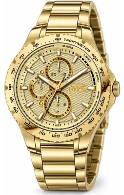 Imagen del producto de Reloj Invicta Aviator 50106 para hombre: movimiento de cuarzo, acero inoxidable con esfera dorada, 44 mm