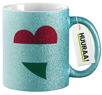 Produktbild von Huuraa Glitzertasse Ungarn Flagge Herz 330ml Blau Keramik Kaffeebecher Geschenkidee