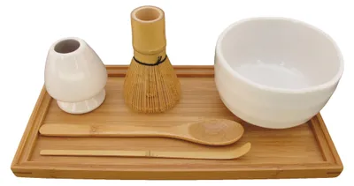 Matcha-Schale-Set, 6-teilig, Bambus, Weiß, Japanisch