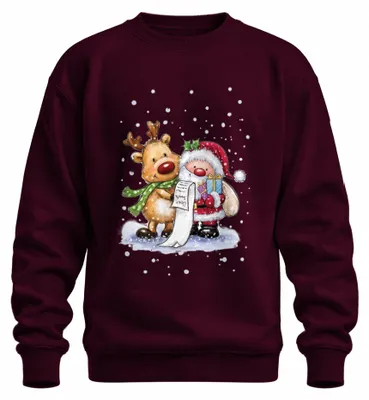 Imagen del producto de Santa Claus, Rudolf, Reno, Nieve - Navidad, Regalo de Navidad, Suéter navideño uni, color burdeos, talla 3XL