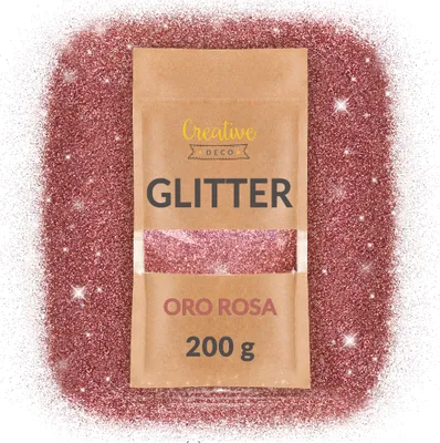 Immagine prodotto di Creative Deco 200g Rosa-Oro Polvere Brillantini per Decorazioni, Polvere Glitter per Lavoretti | Sottile 0.2mm | Additivo Olografico per Smalto