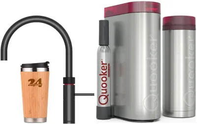 Produktbild von »QUOOKER FUSION ROUND Festauslauf Schwarz VAQ PRO3 mit CUBE 2 *Der Wasserhahn, der alles kann! (3FRBLKCUBE)« (2-St) 100°C Kochendwasserhahn