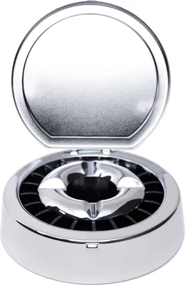 Produktbild von Aschenbecher mit Glutlöscher / Gluttöter und Deckel chrom poliert, 14 cm