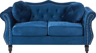 Produktbild von BELIANI 2-Sitzer Sofa Marineblau Gepolstert Gesteppt mit Kissen Holzbeinen Knopfheftung Retro Chesterfield Stil Freistellbar Wohnzimmer Polstersofa