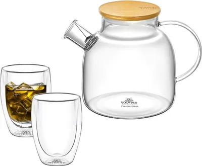 Zdjęcie produktu dla Wilmax imbryk szklany (1200ml) + 2 szklanki do herbaty (400ml) WL-888826/A-888734/A2