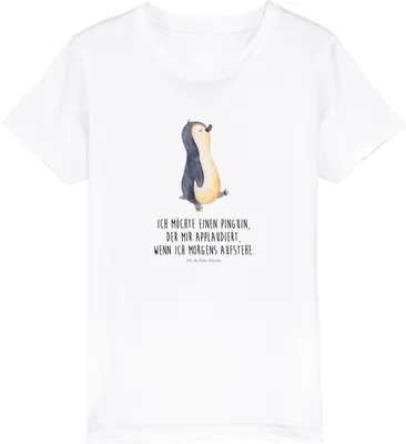 Produktbild von Mr. & Mrs. Panda Kleinkinder T-Shirt Pinguin marschieren 9-11 Jahre (134/146) - Weiß - Geschenk, Kinder Mädchen, Baumwoll, Kindershirt, Unausgeschlafen, Bruder, Teenager