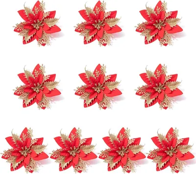 Produktbild von 10pcs 14cm Poinsettia Künstliche Blumen Glitzer Weihnachtsblume Für Xmastree Dekoration Hochzeitsfeier Kranz Ornamente Hochzeitsdekorationen