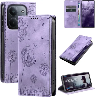 Produktbild von Handyhülle für Xiaomi Redmi 15C RFID Schutz Klapphülle Case Cover Design Blume Pusteblume Schutzhülle Farbe: Violett