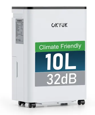 Productafbeelding van OKYUK Elektrische luchtontvochtiger, 10 liter, stille werking (32 dB), geschikt voor 25 m², ideaal voor badkamer en kelder