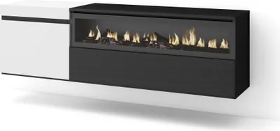 Immagine prodotto di COZY Mobile TV Soggiorno, 150x35x45cm, Per TV fino a 65, Camino elettrico, da appendere, Bianco e Nero
