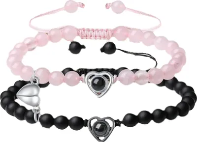 Produktbild von 2 Teile/satz Seine/Ihre Passende Armbänder Projektion 100 Sprachen „Ich liebe dich“ Paar Armbänder Herz Paarung Verstellbare Perlen Armbänder Schmuck Geschenk
