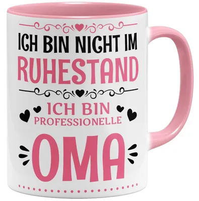 Kaffeetasse 325 ml – lustiger Oma-Spruch – rosa Keramik