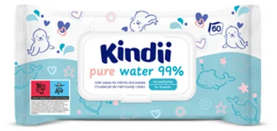 Zdjęcie produktu dla Kindii Pure Water 99% Chusteczki dla niemowląt i dzieci 60 szt.