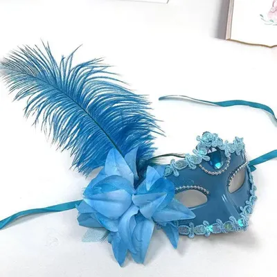 Produktbild von Venezianische Maske mit Federn & Blumen – Damen Maskerade Karneval Kostüm Hochzeit Party Weihnachten - Farbe: Dunkelblau mit Federn