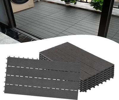 Obrázek produktu pro UISEBRT 6 kusů WPC dlaždice 30X60cm WPC click dlaždice 1m2 balkonová dlaždice terasová dlaždice vzhled dřeva terasová dlažba balkon, antracitová barva