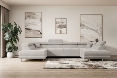 Produktbild von ALTDECOR Ecksofa in U-Form mit Schlaffunktion und Bettkasten GUSA-U - 342x202x107 cm Hellbraun - Corner Sofa Bett Eckcouch Couch L-Form Schlafcouch Ausziehbar Wohnlandschaft Schlafsofa Cauchsofa