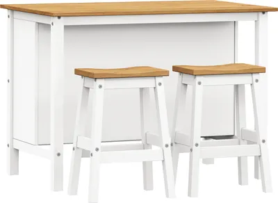 Image de Ilot de cuisine + 2 tabourets de bar CORONA 2 blanc cire/cire